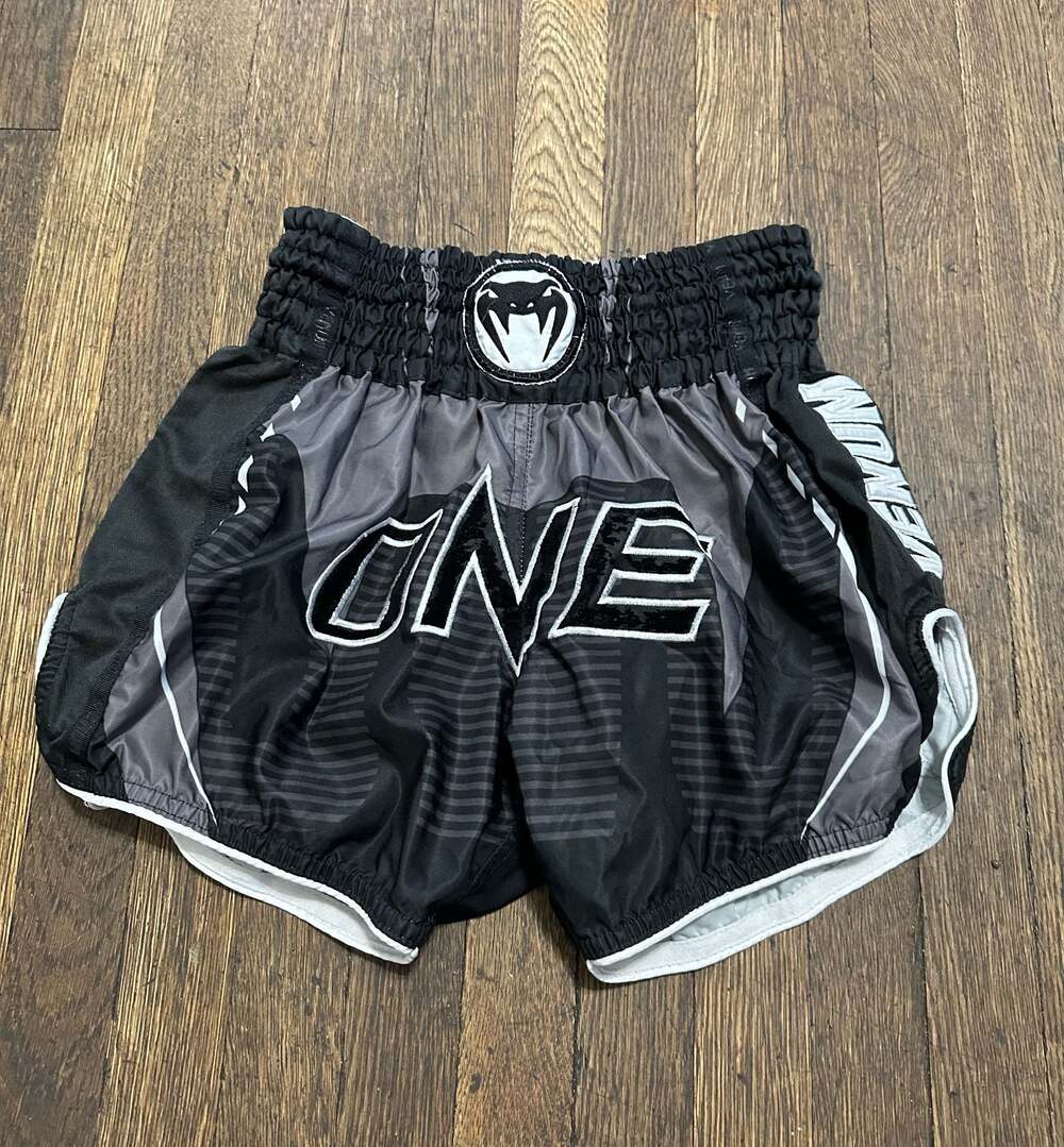 Venum x ONE FC Muay Thai Fight MMA Boxing Shorts - Black/Grey Made in Thailand